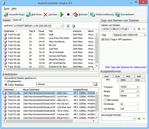 AudioConverter Studio kann Audio CD rippen