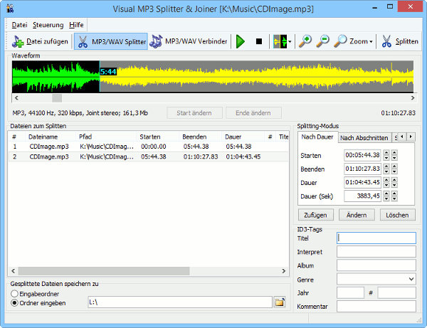 MP3 visuell splitten