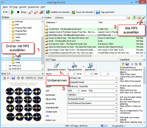 MP3 zum Sortieren auswählen