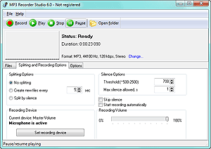 MP3 Recorder Studio silence settings