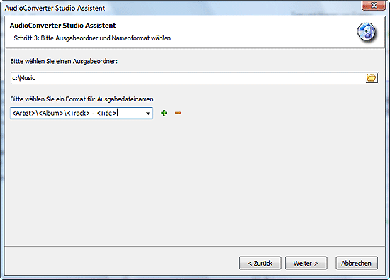 Ausgabeordner und Dateiformat wählen