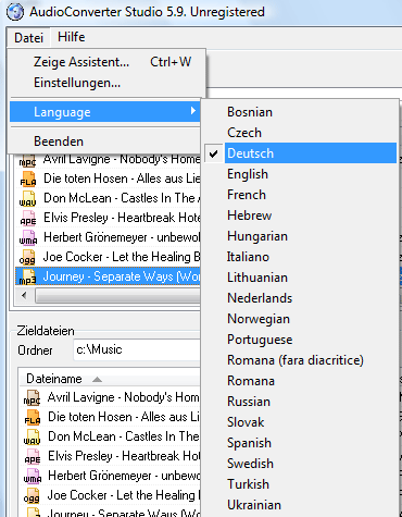 Mehrsprachiges Interface des Audiokonverters