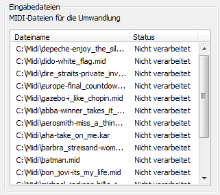 Liste der zu konvertierenden MIDI Dateien