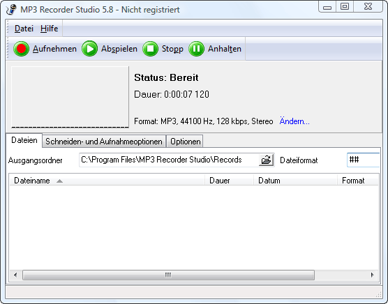 MP3 Recorder Studio: Anfangszustand