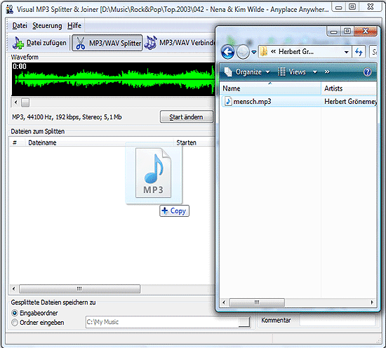 Ziehe nach MP3 Splitter