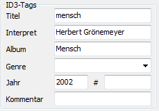 ID3 Tag Felder im MP3/WAV Splitter