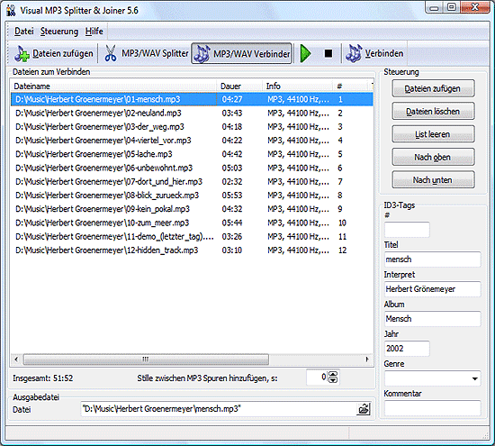 MP3/WAV Joiner mit Dateien