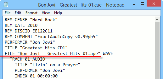 CUE im Notepad