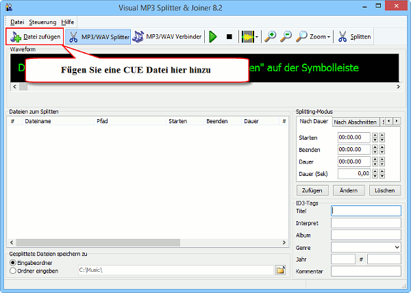 Eine CUE Datei hinzufügen