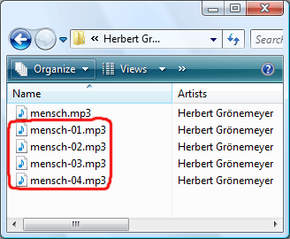 Ergebnis des Schneidens in Windows Explorer