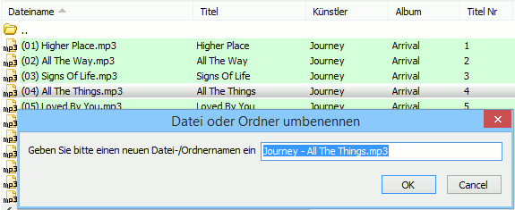 Die MP3 Datei umbenennen