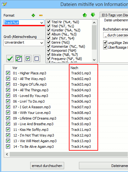 Ein Umbenennungsformat für MP3