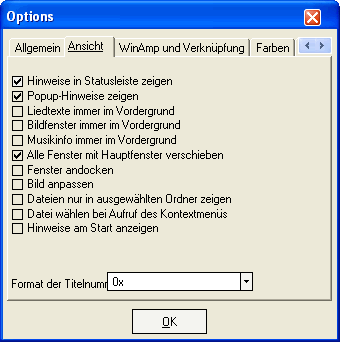 Ansichtoptionen von mp3Tag