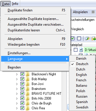 Sprache von Music Duplicate Remover