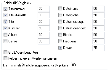 Vergleich nach ID3-Tags, Einrichtungen